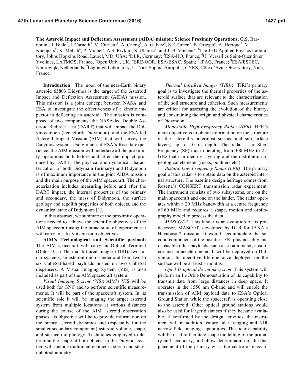 The Asteroid Impact and Deflection Assessment (AIDA) Mission: Science Proximity Operations