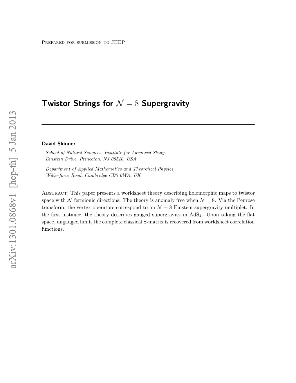 Twistor Strings for N = 8 Supergravity