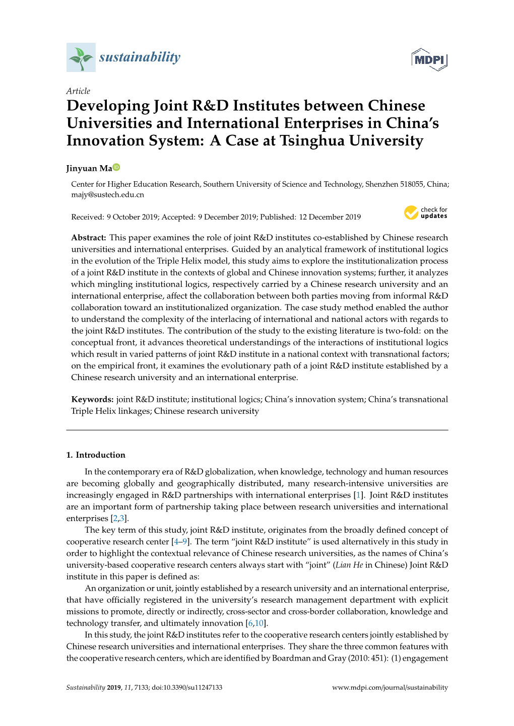 Developing Joint R&D Institutes Between Chinese Universities and International Enterprises in China's Innovation System