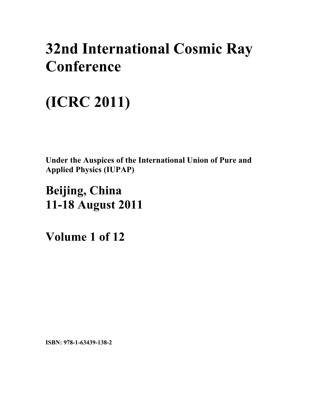 32Nd International Cosmic Ray Conference