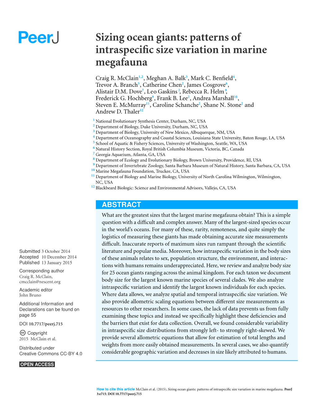 Patterns of Intraspecific Size Variation in Marine Megafauna