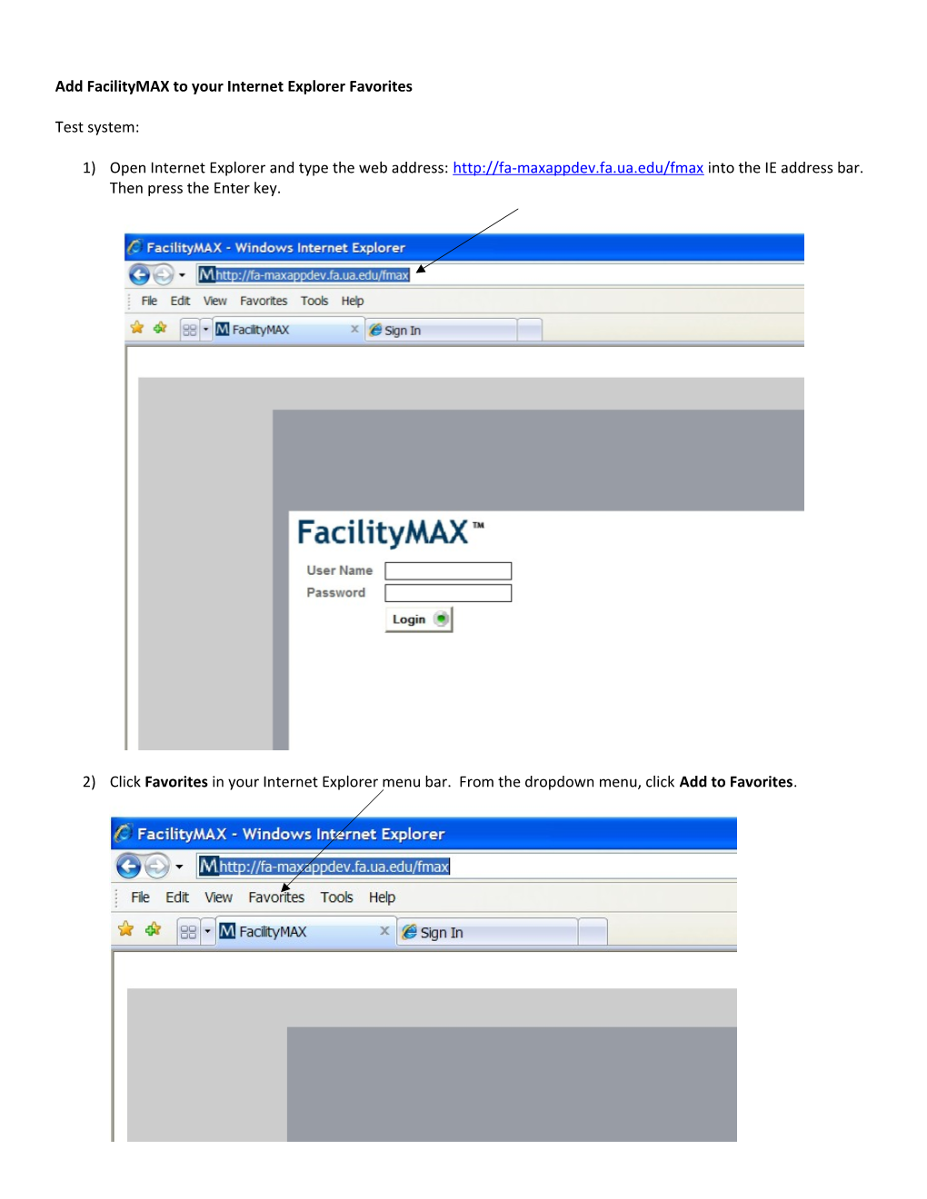 Add Facilitymax to Your Internet Explorer Favorites