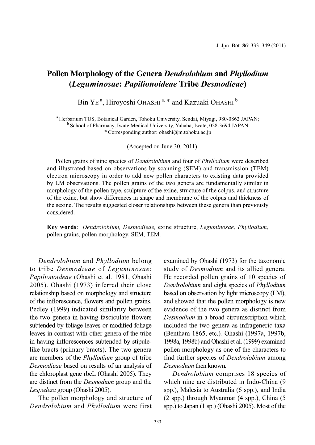 Pollen Morphology of the Genera Dendrolobium and Phyllodium (Leguminosae: Papilionoideae Tribe Desmodieae)