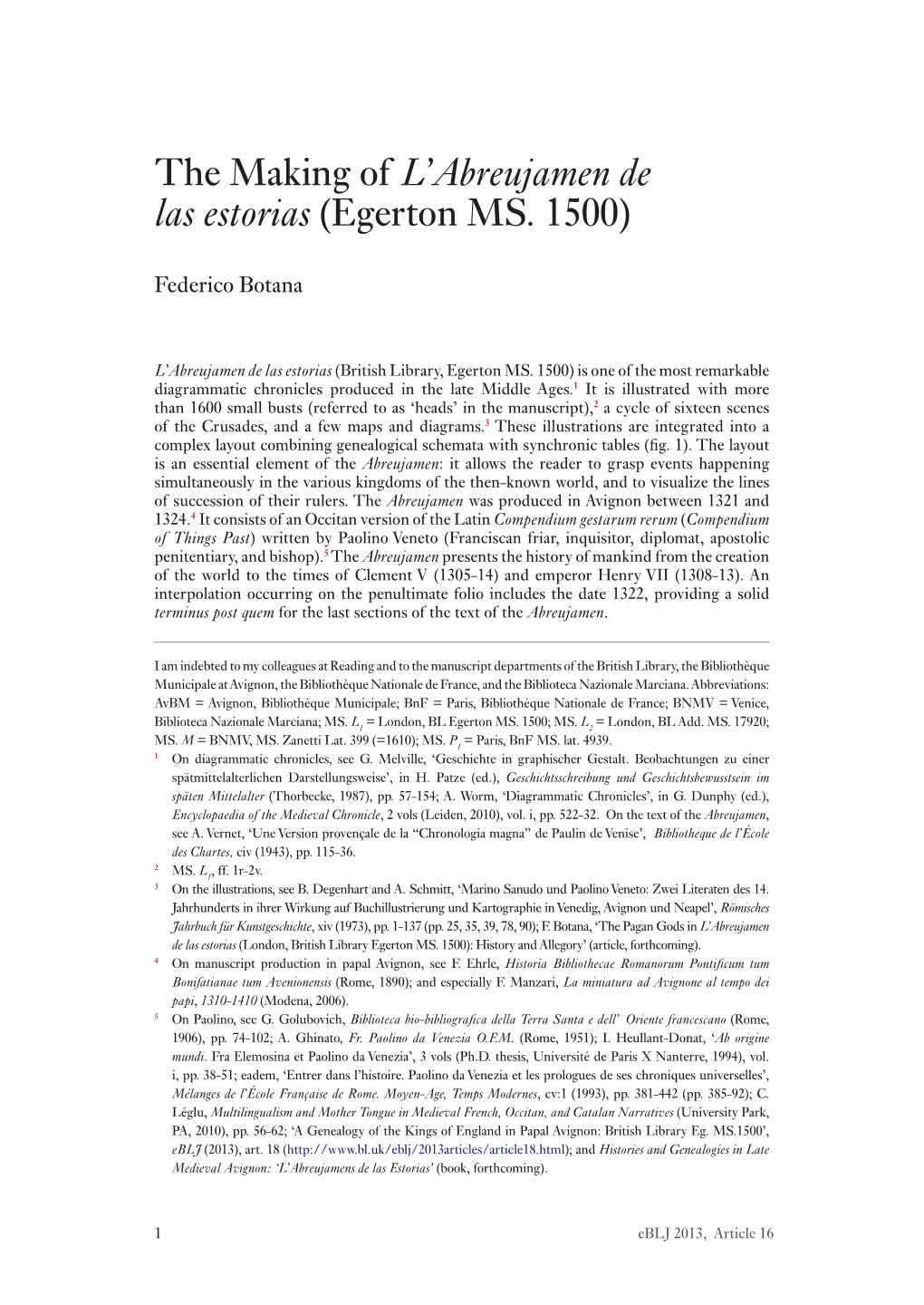 The Making of L'abreujamen De Las Estorias (Egerton MS. 1500)