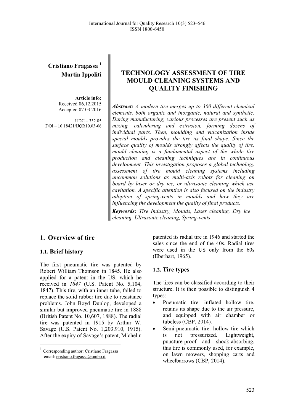 Technology Assessment of Tire Mould Cleaning Systems and Quality Finishing