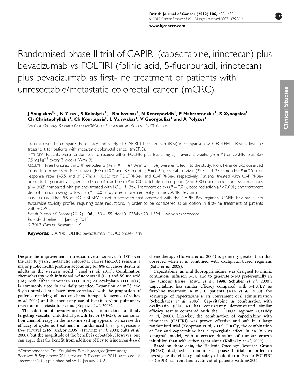 Randomised Phase-II Trial of CAPIRI (Capecitabine, Irinotecan