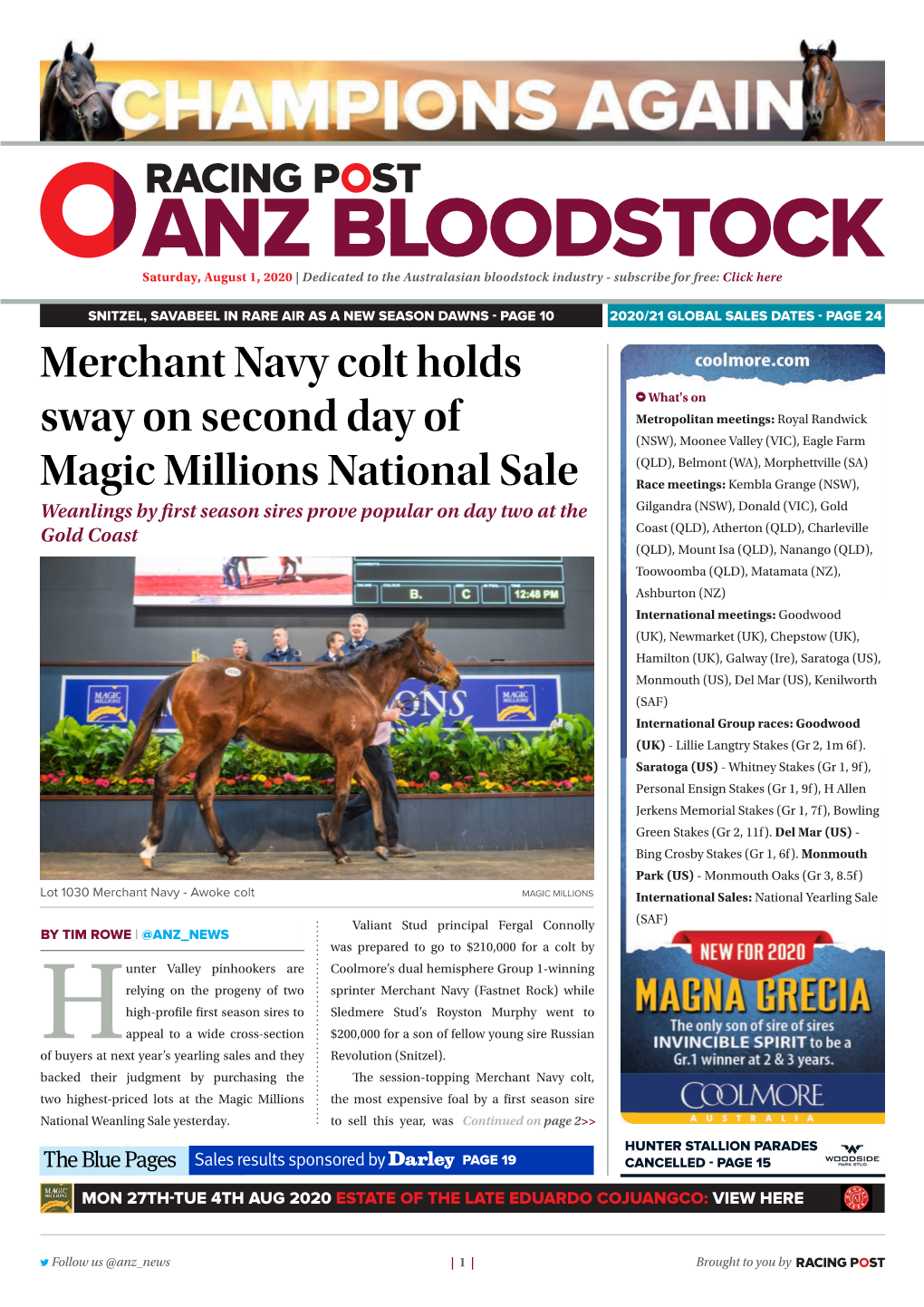 Merchant Navy Colt Holds Sway on Second Day of Magic Millions National Sale | 2 | Saturday, August 1, 2020