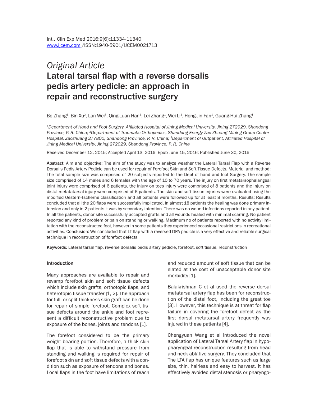 Original Article Lateral Tarsal Flap with a Reverse Dorsalis Pedis Artery Pedicle: an Approach in Repair and Reconstructive Surgery