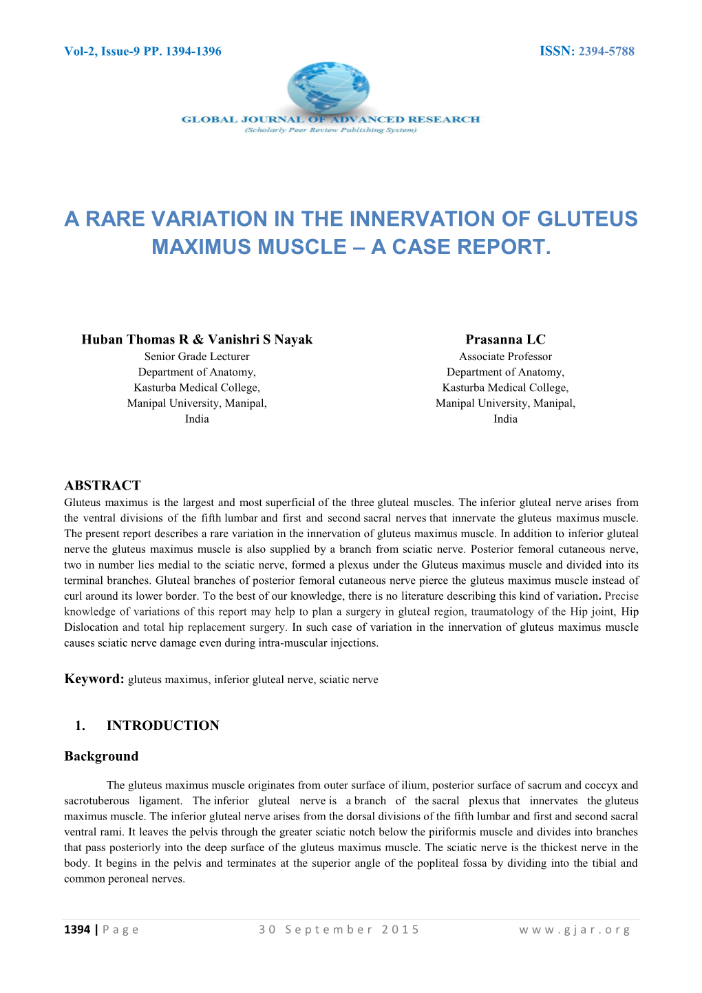 A Rare Variation in the Innervation of Gluteus Maximus Muscle – a Case Report