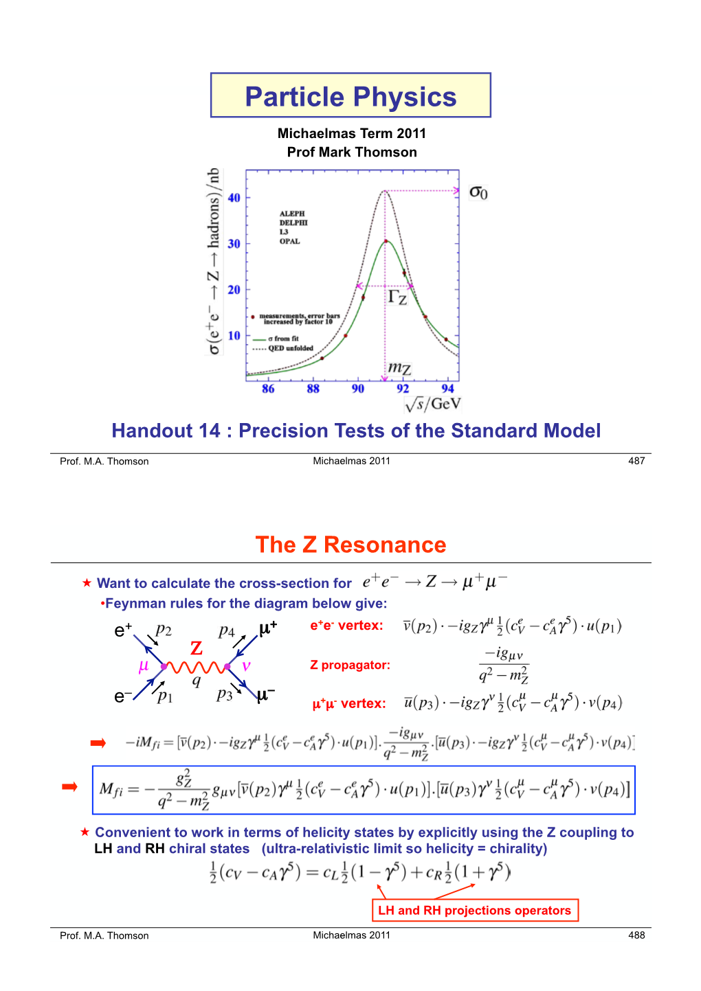 Handout 14 : Precision Tests of the Standard Model