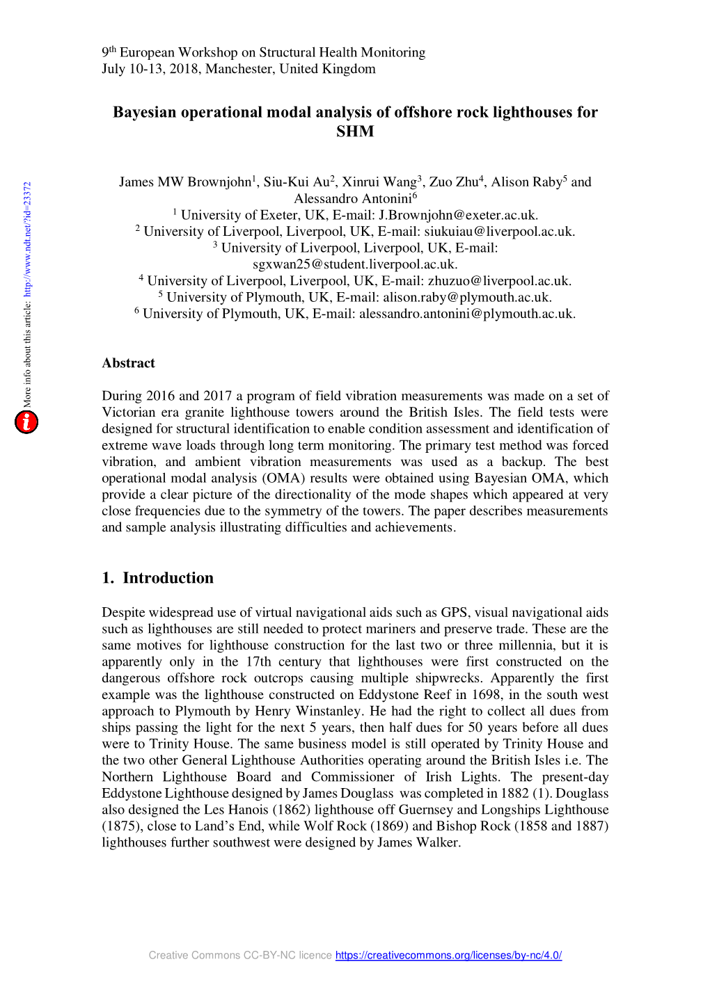 Bayesian Operational Modal Analysis of Offshore Rock Lighthouses for SHM