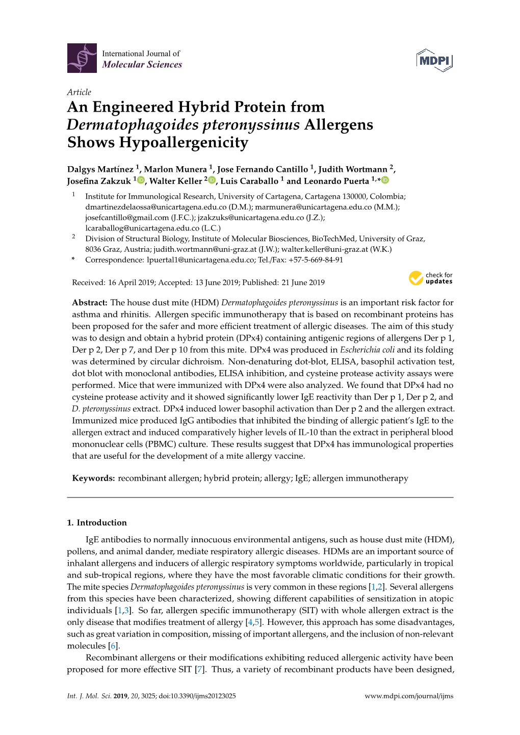 An Engineered Hybrid Protein from Dermatophagoides Pteronyssinus Allergens Shows Hypoallergenicity