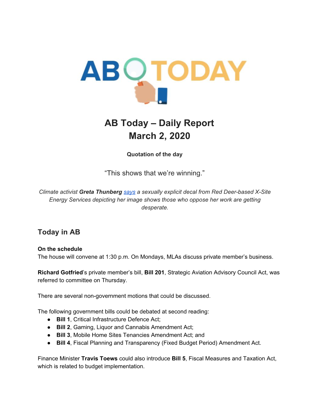 AB Today – Daily Report March 2, 2020