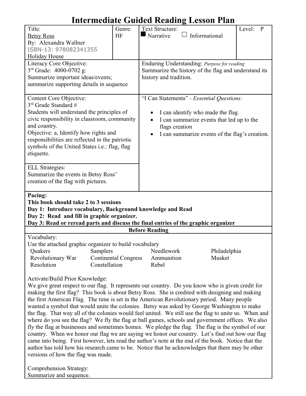 Primary Guided Reading Lesson Plan s12