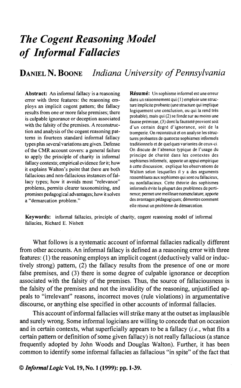 The Cogent Reasoning Model of Informal Fallacies