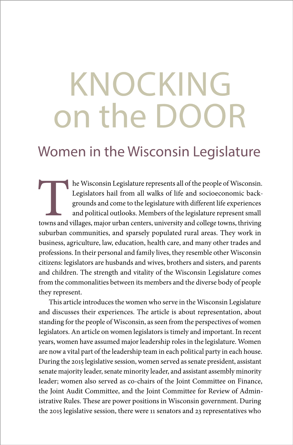 Women in the Wisconsin Legislature