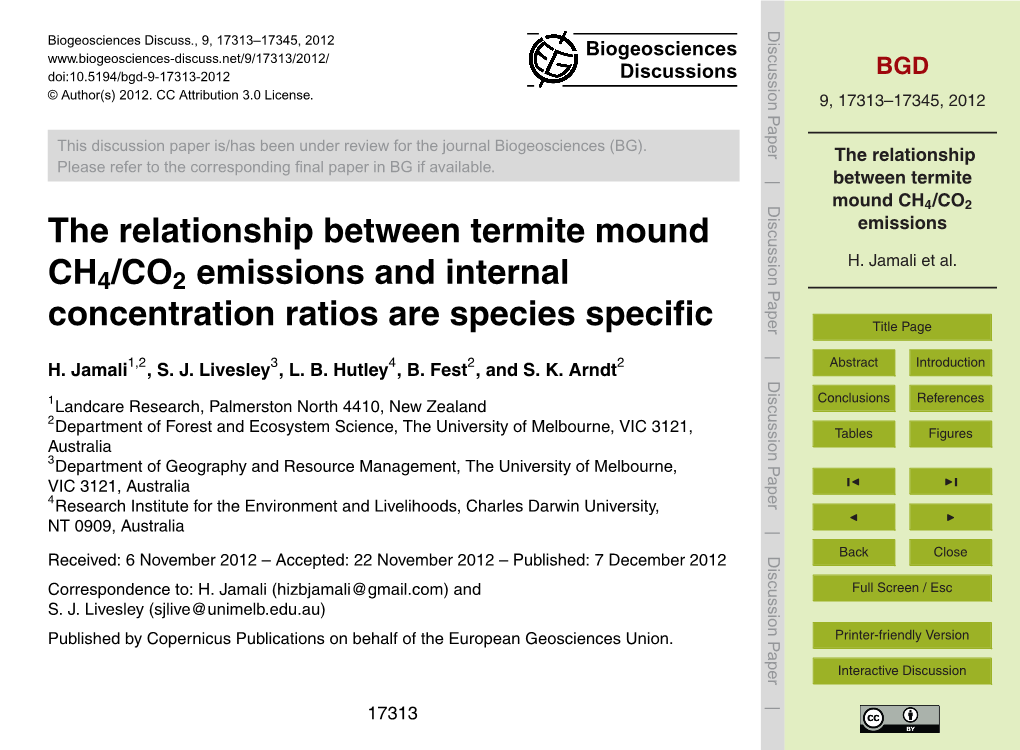 The Relationship Between Termite Mound CH4/CO2 Emissions