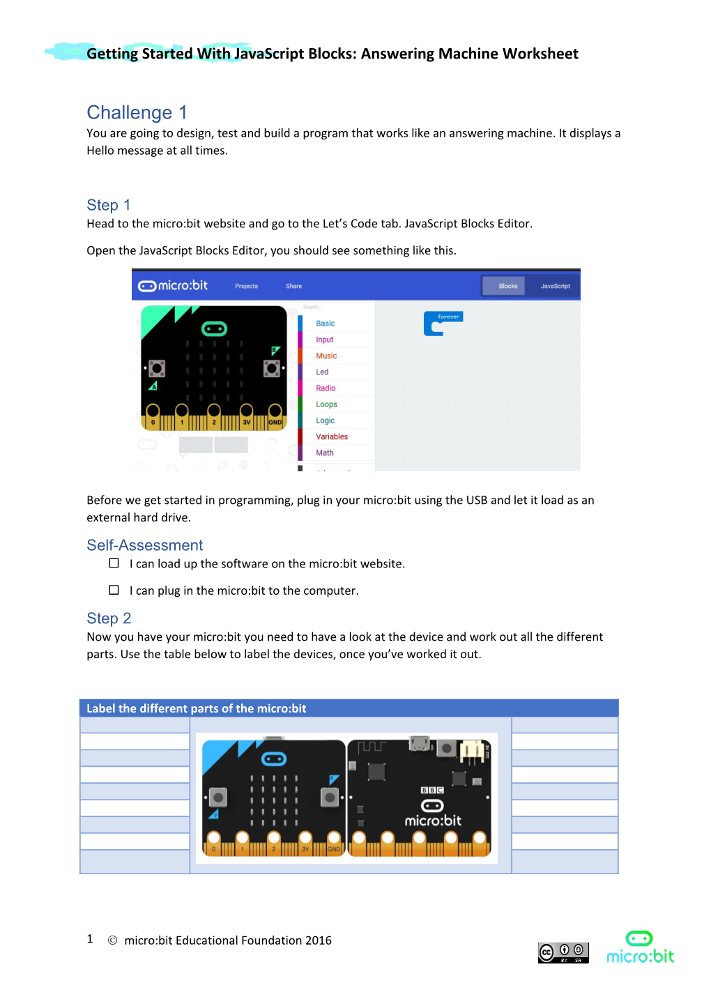 Getting Started with Javascript Blocks: Answering Machine Worksheet