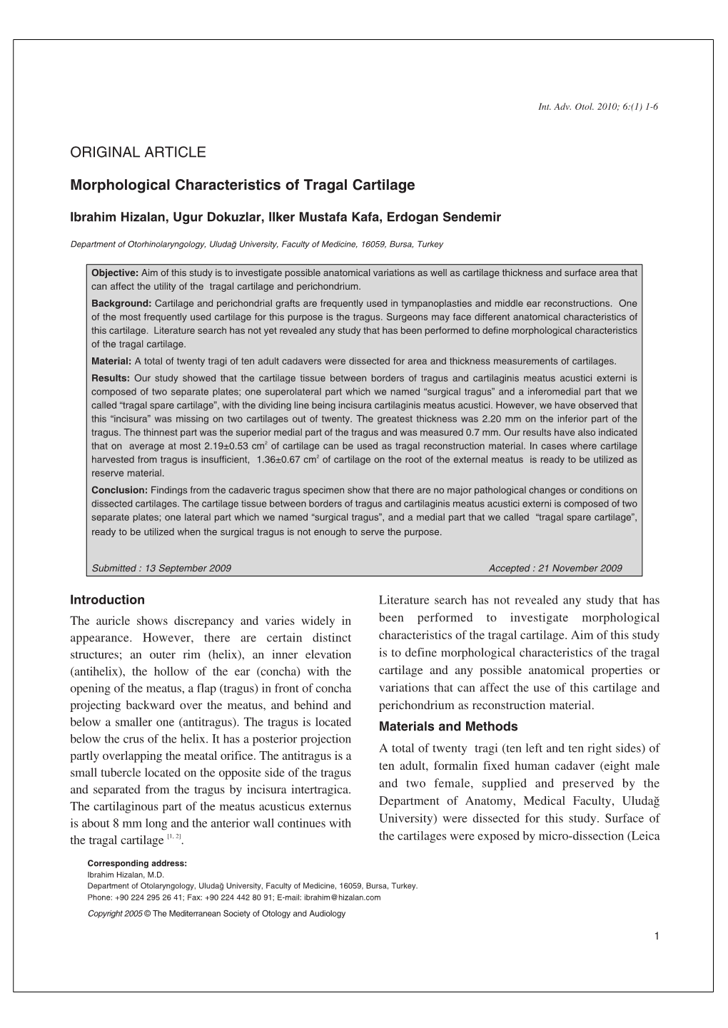 ORIGINAL ARTICLE Morphological Characteristics of Tragal Cartilage