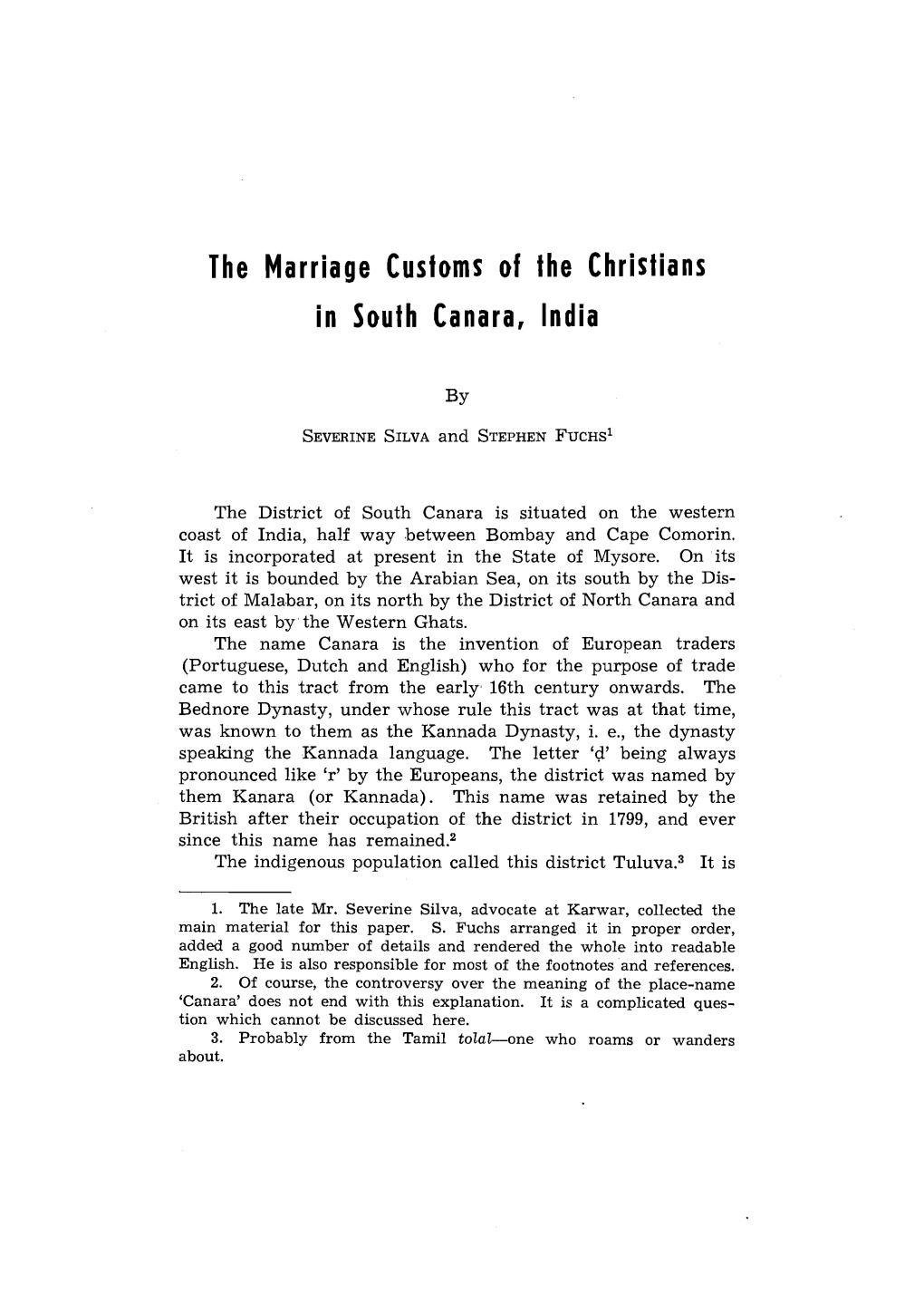 The Marriage Customs of the Christians in South Canara, India