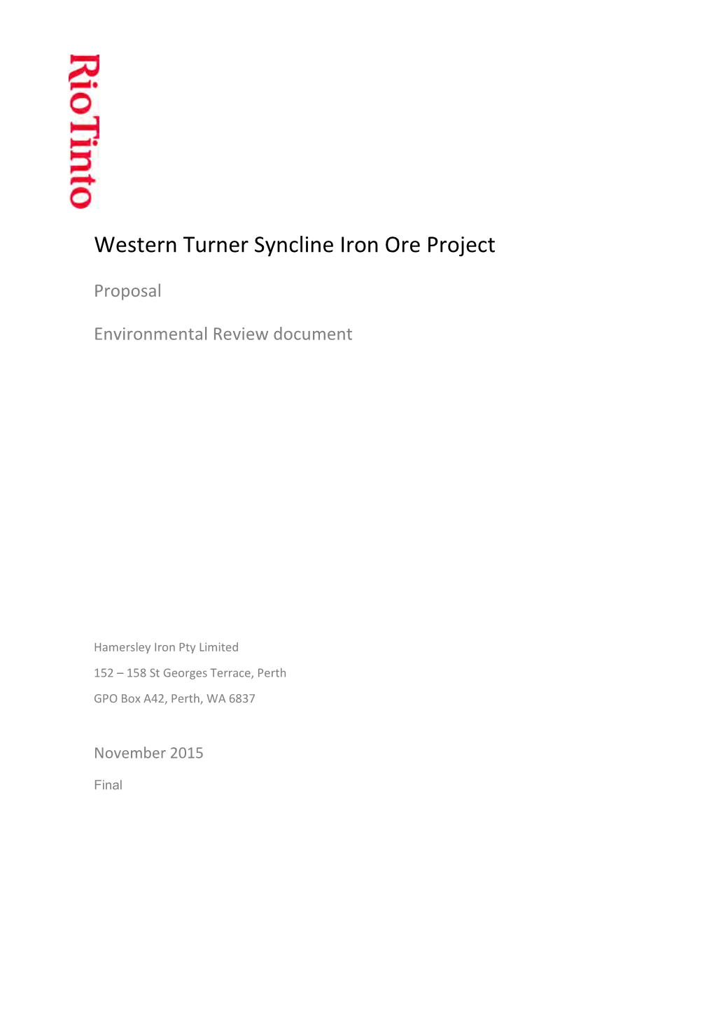 Western Turner Syncline Iron Ore Project