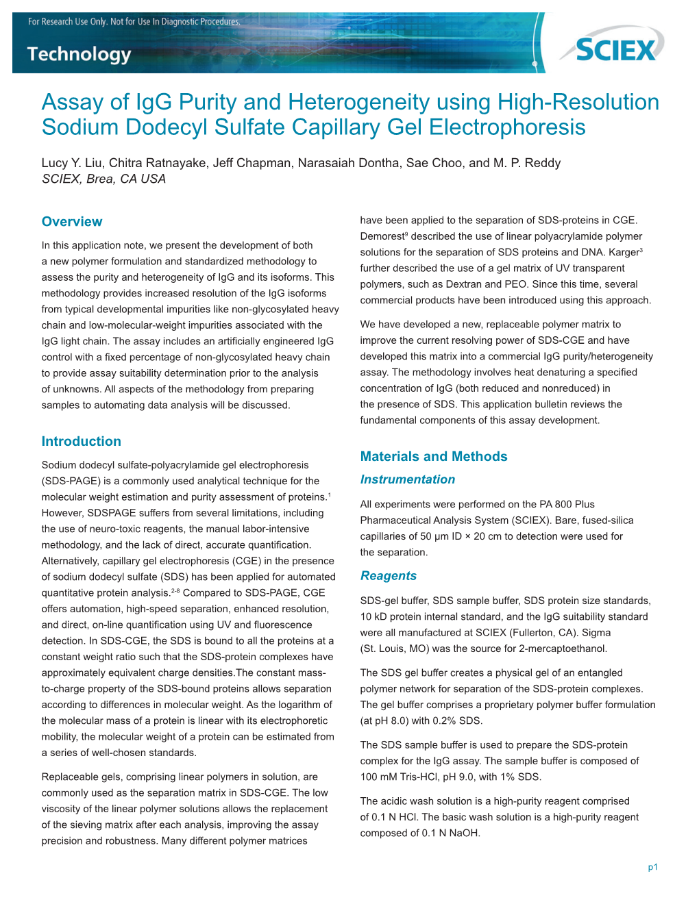 Assay of Igg Purity and Heterogeneity Using High-Resolution Sodium Dodecyl Sulfate Capillary Gel Electrophoresis