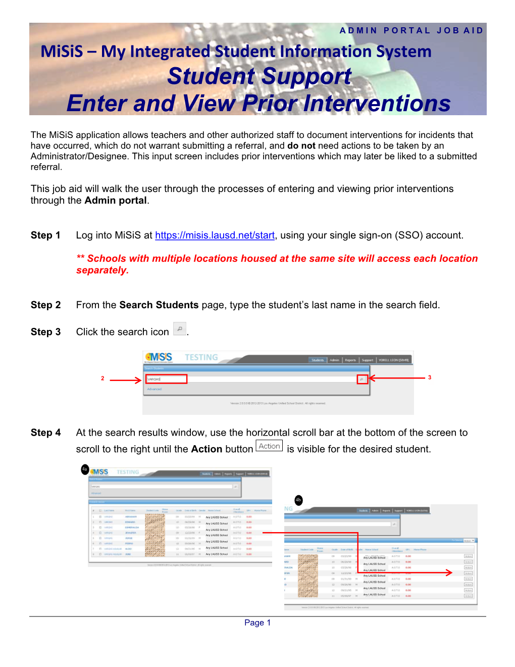 Student Support Enter and View Prior Interventions