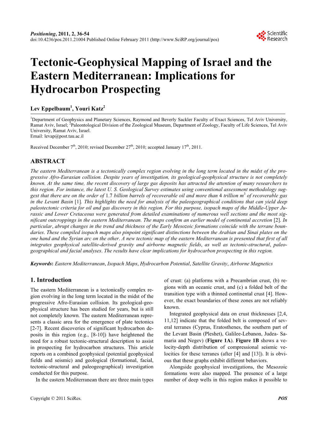 Tectonic-Geophysical Mapping of Israel and the Eastern Mediterranean: Implications for Hydrocarbon Prospecting