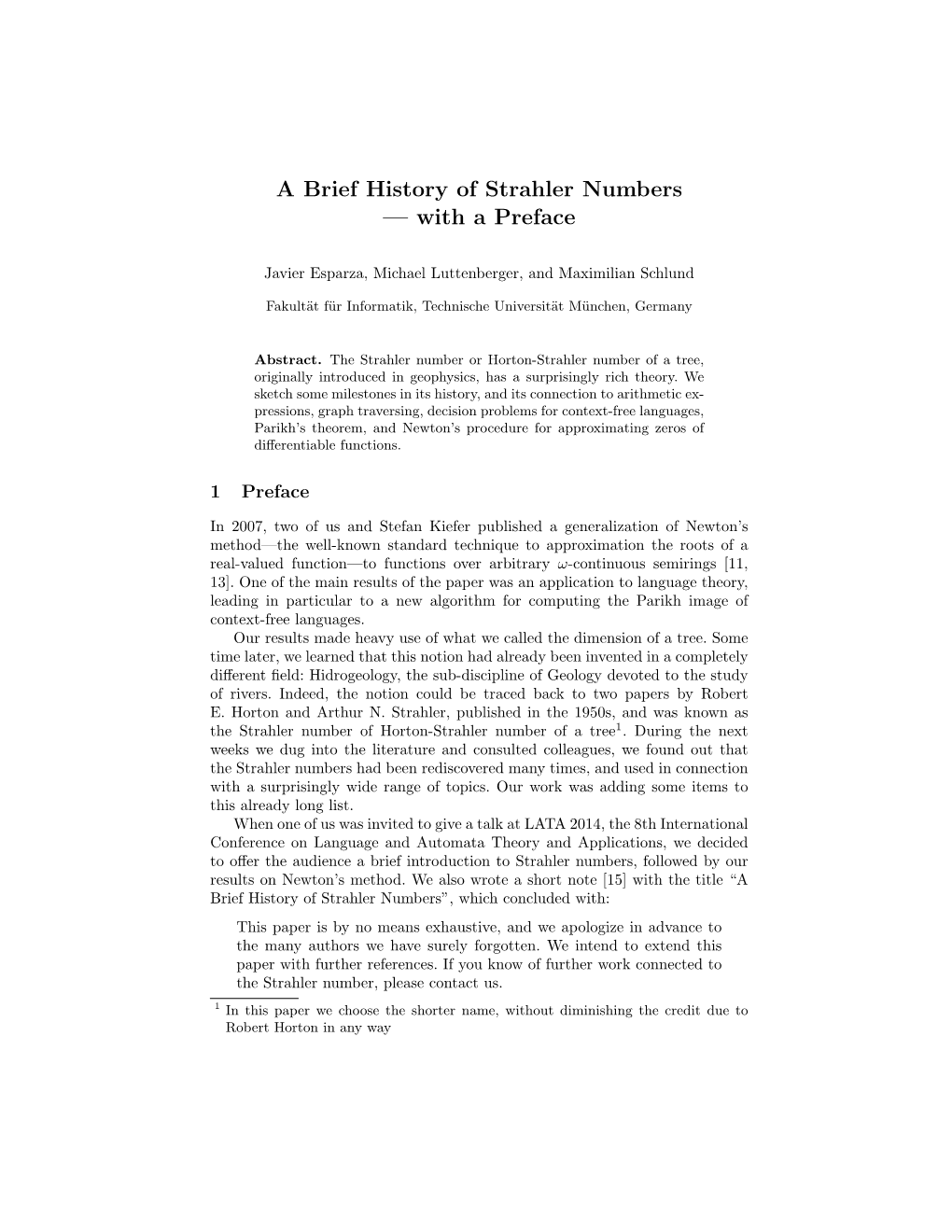 A Brief History of Strahler Numbers — with a Preface