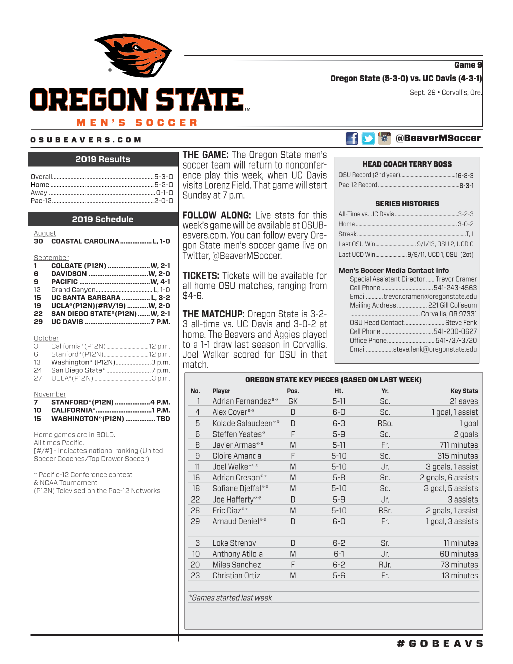 THE GAME: the Oregon State Men's Soccer Team Will Return to Nonconfer