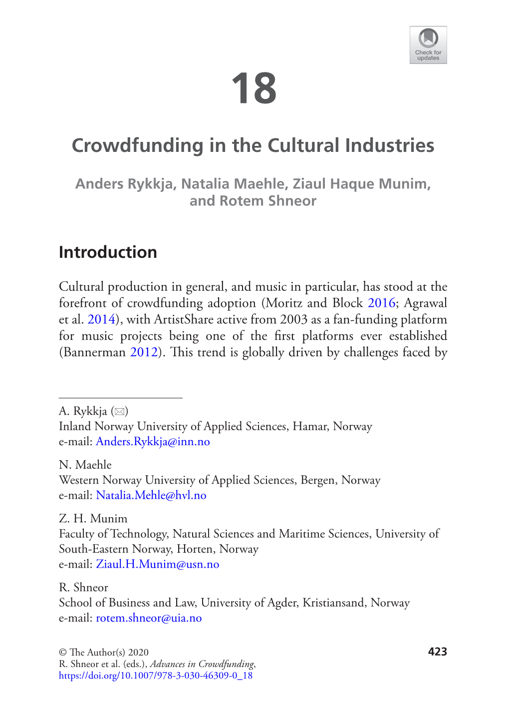 Crowdfunding in the Cultural Industries