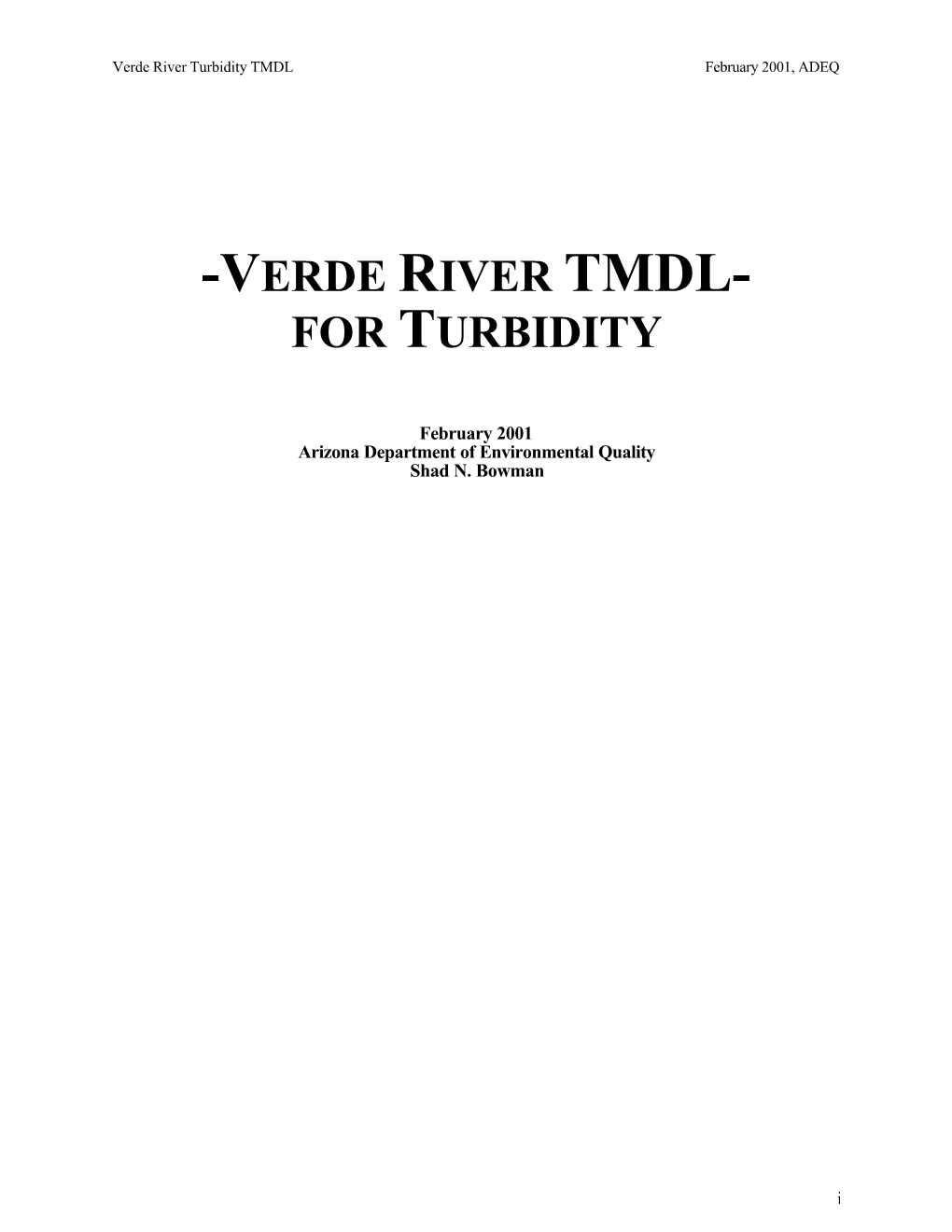 Verde River Tmdl for Turbidity