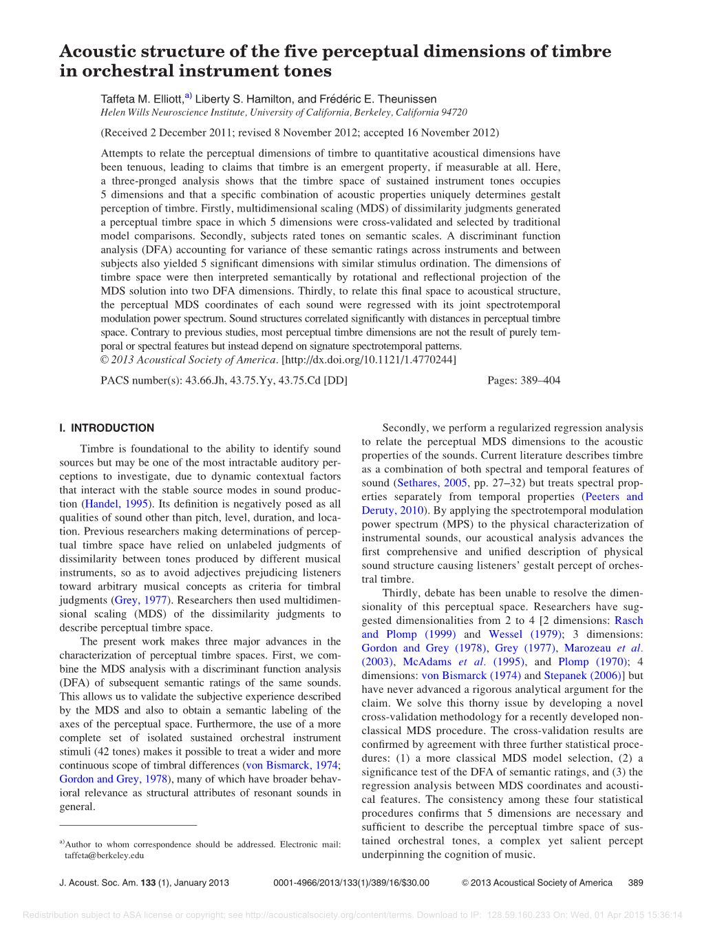 Acoustic Structure of the Five Perceptual Dimensions of Timbre in Orchestral Instrument Tones