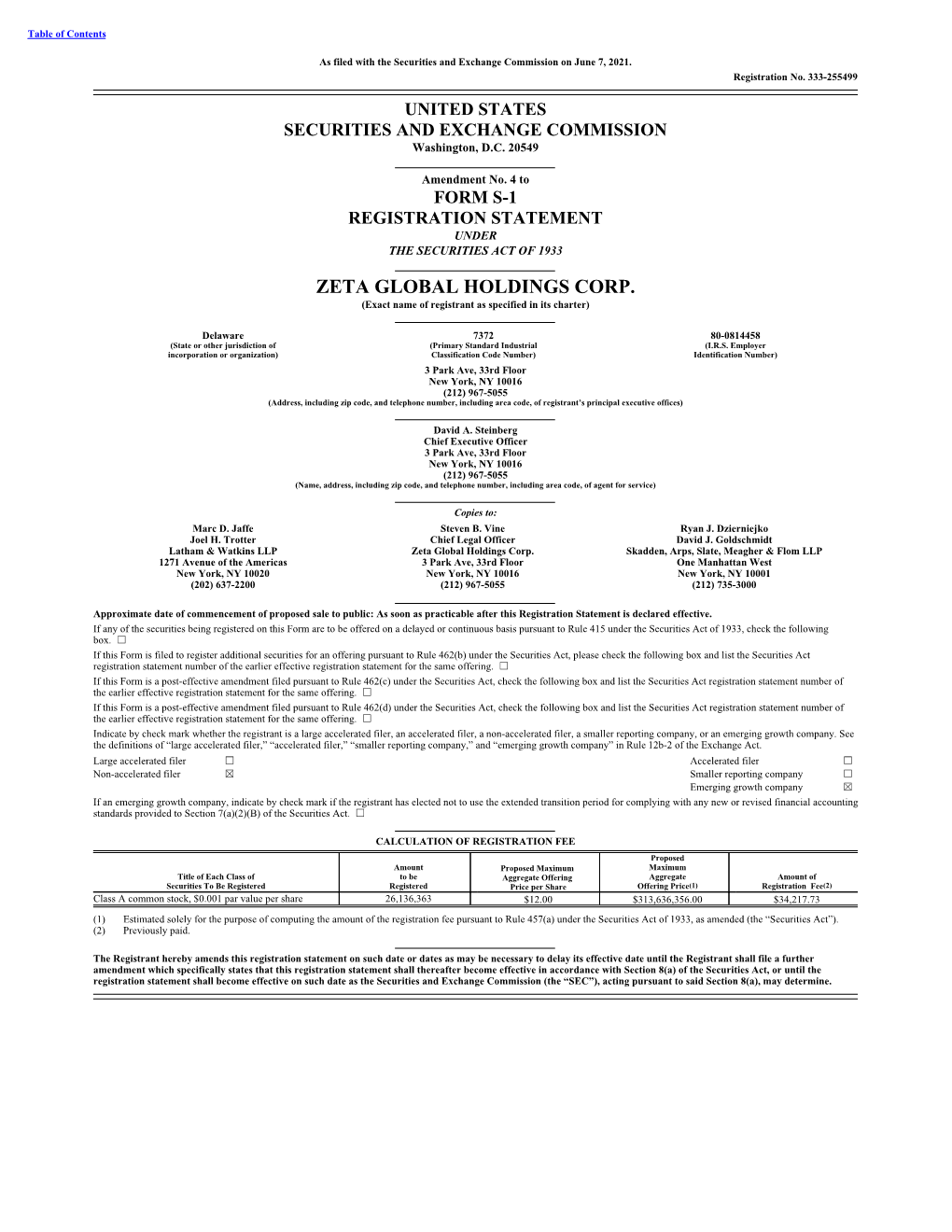 ZETA GLOBAL HOLDINGS CORP. (Exact Name of Registrant As Specified in Its Charter)