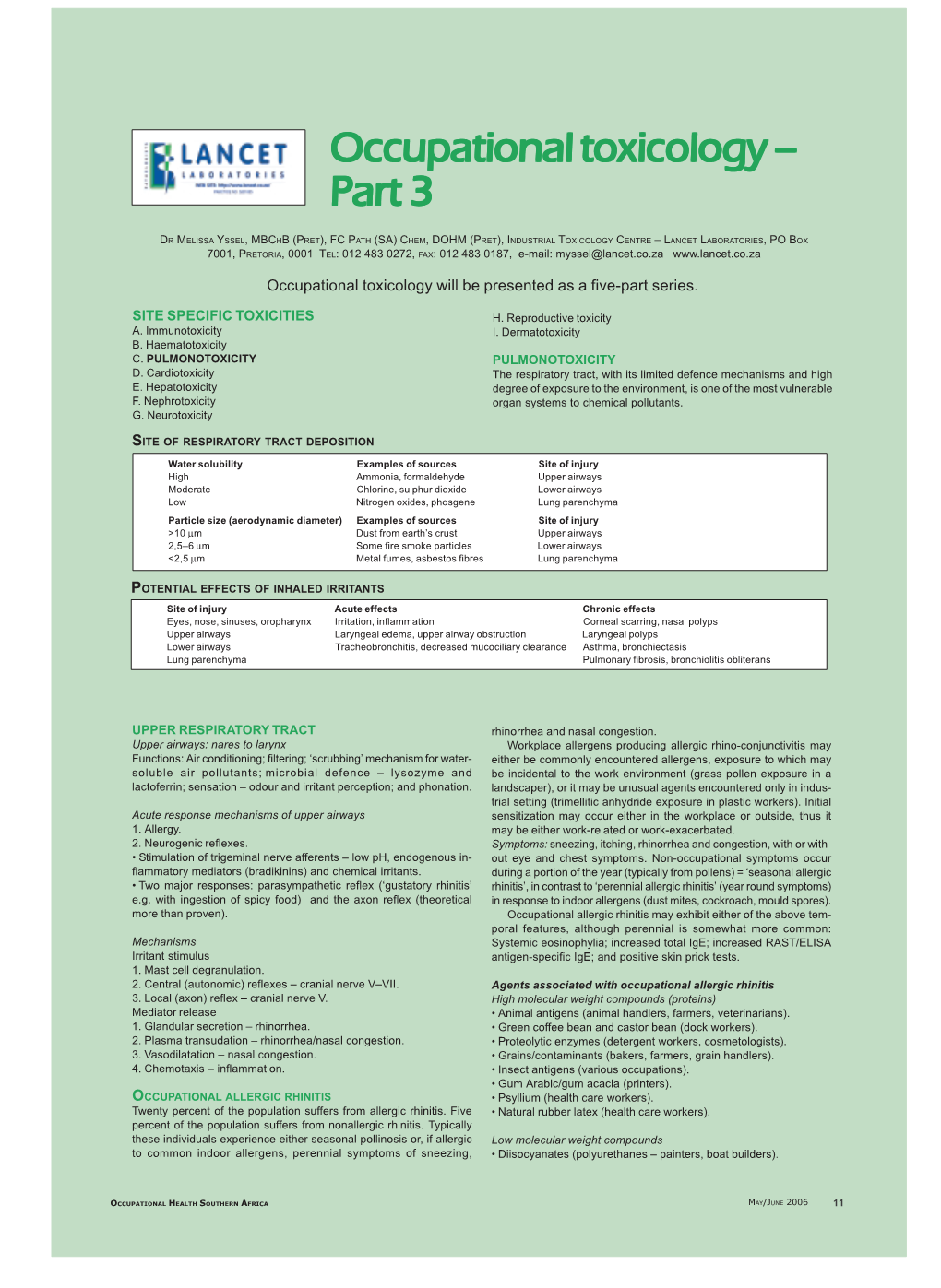 Occupational Toxicology – Part 3