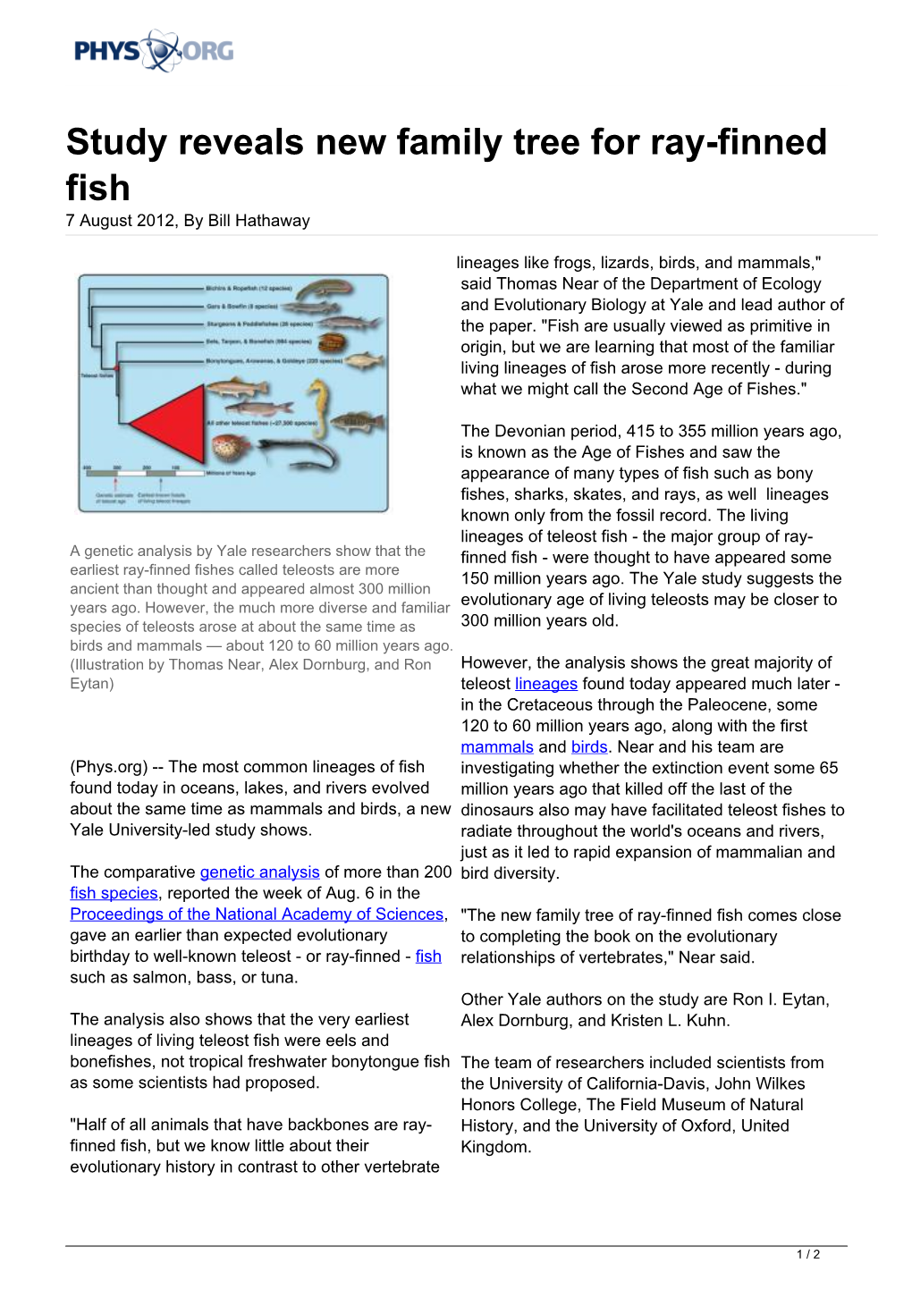 Study Reveals New Family Tree for Ray-Finned Fish 7 August 2012, by Bill Hathaway
