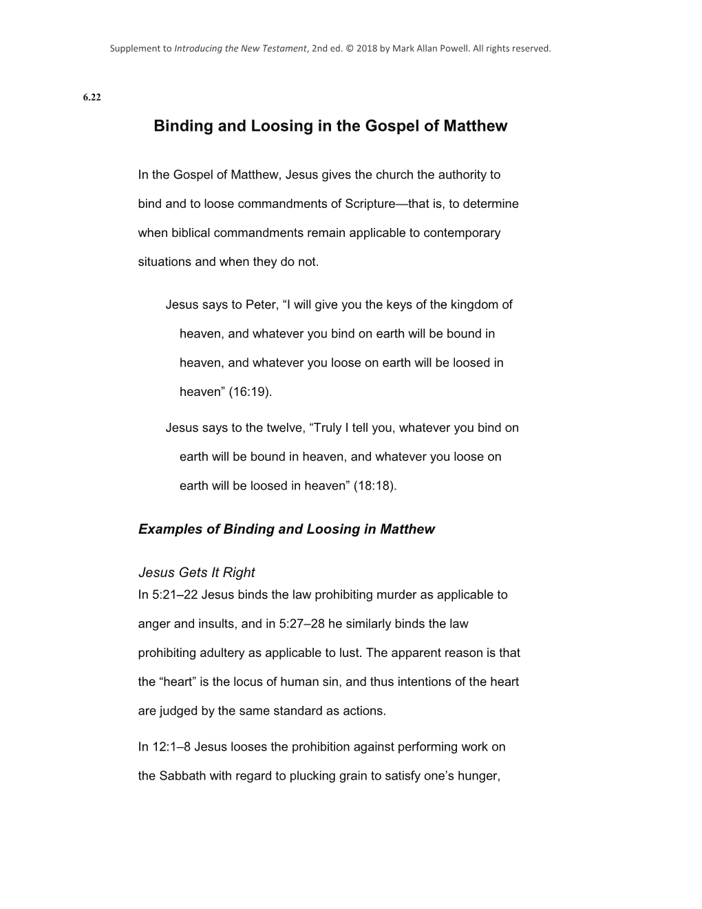 Binding and Loosing in the Gospel of Matthew