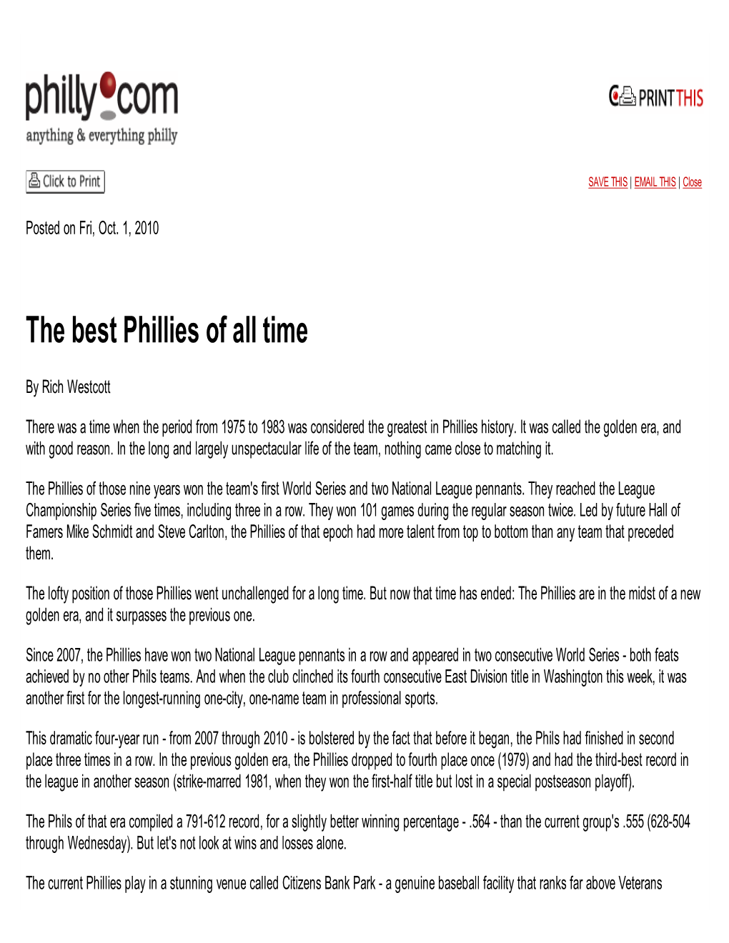 The Best Phillies of All Time