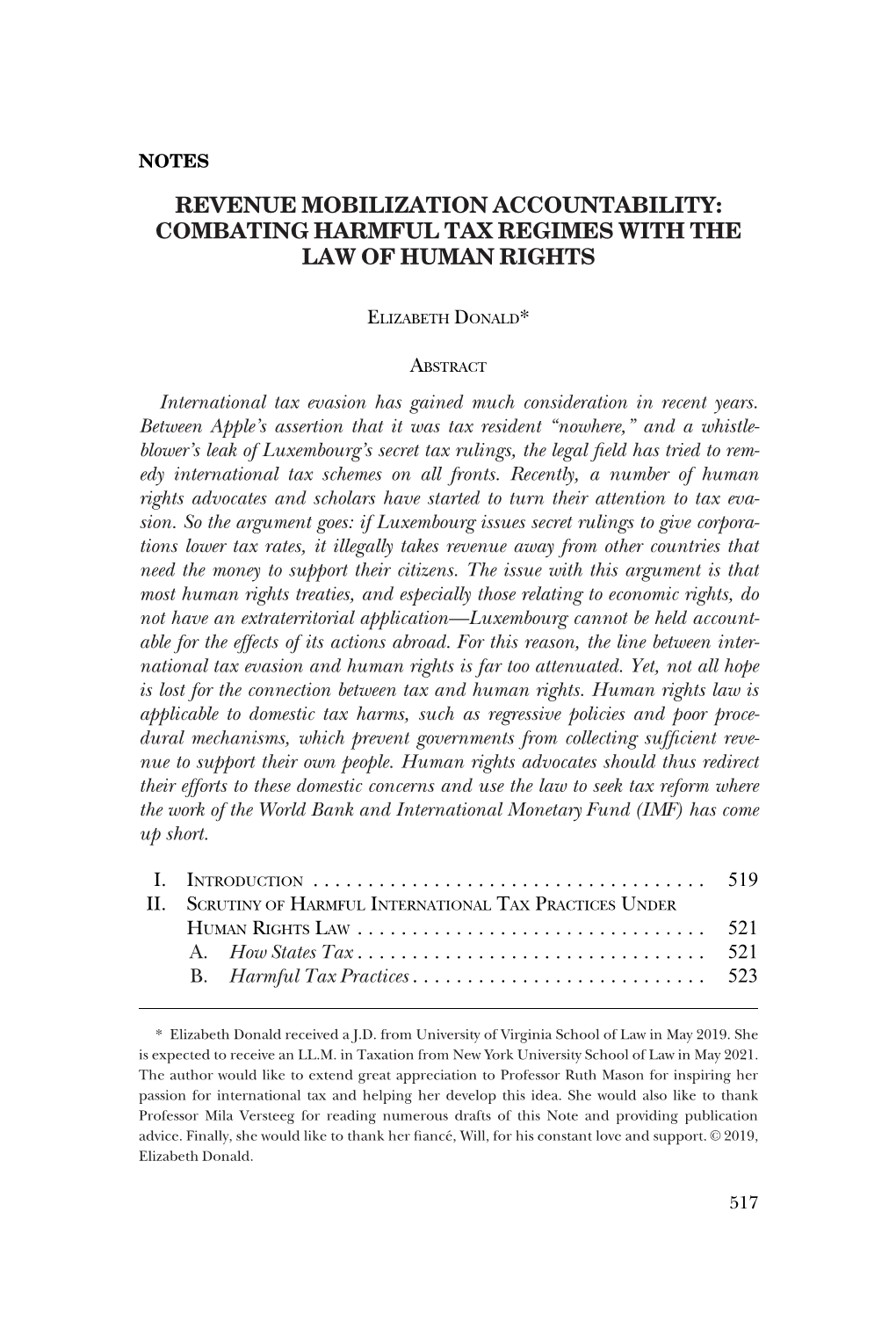 Revenue Mobilization Accountability: Combating Harmful Tax Regimes with the Law of Human Rights