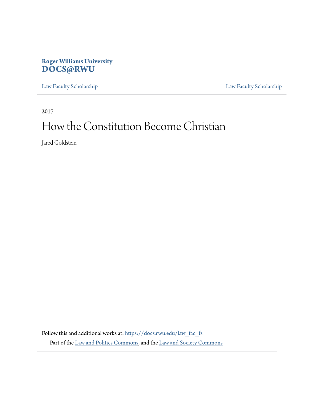 How the Constitution Become Christian Jared Goldstein