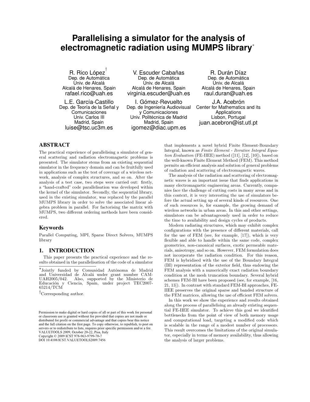 Parallelising a Simulator for the Analysis of Electromagnetic Radiation Using MUMPS Library∗
