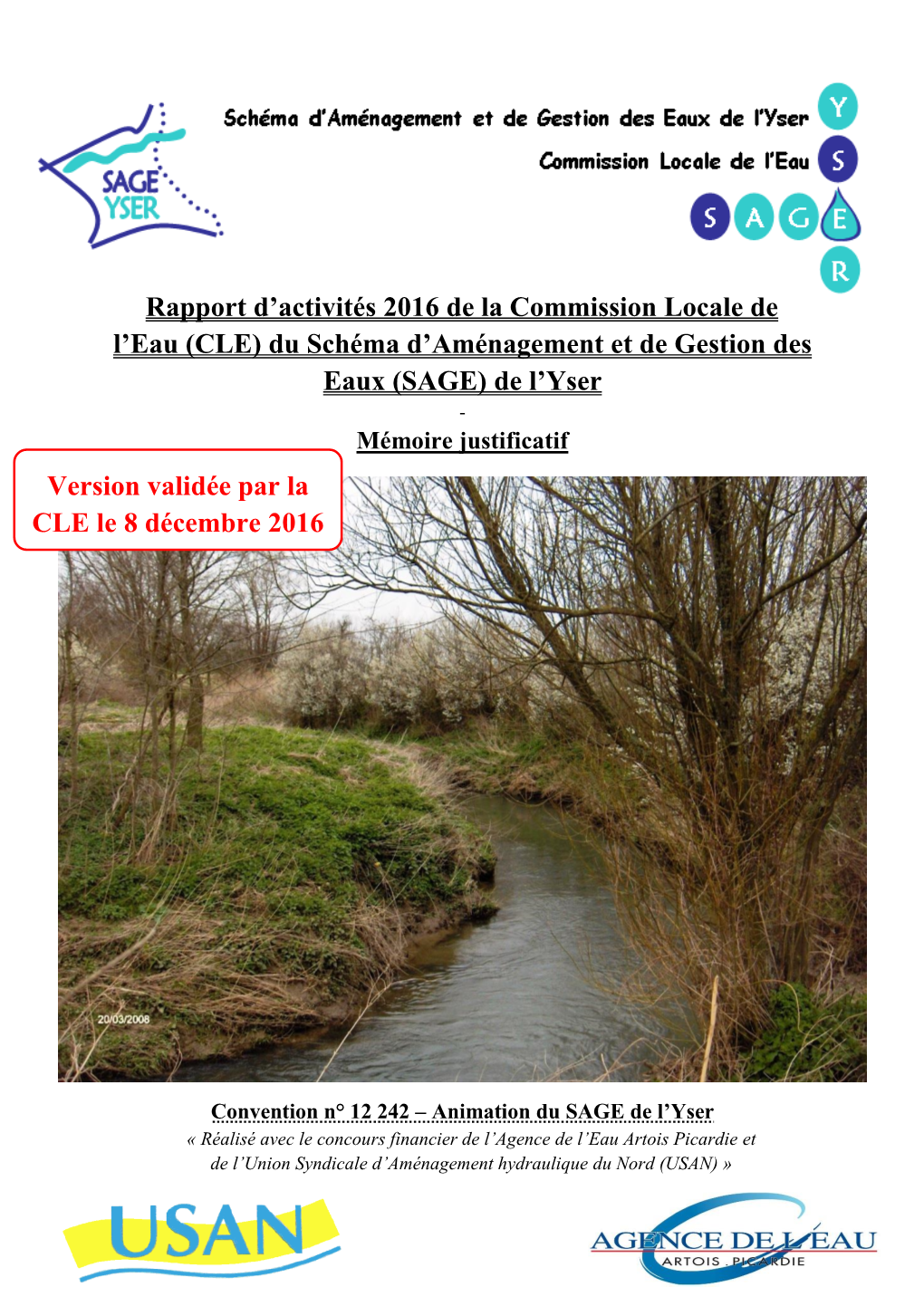 Rapport D'activités 2016 De La Commission Locale De L'eau (CLE)