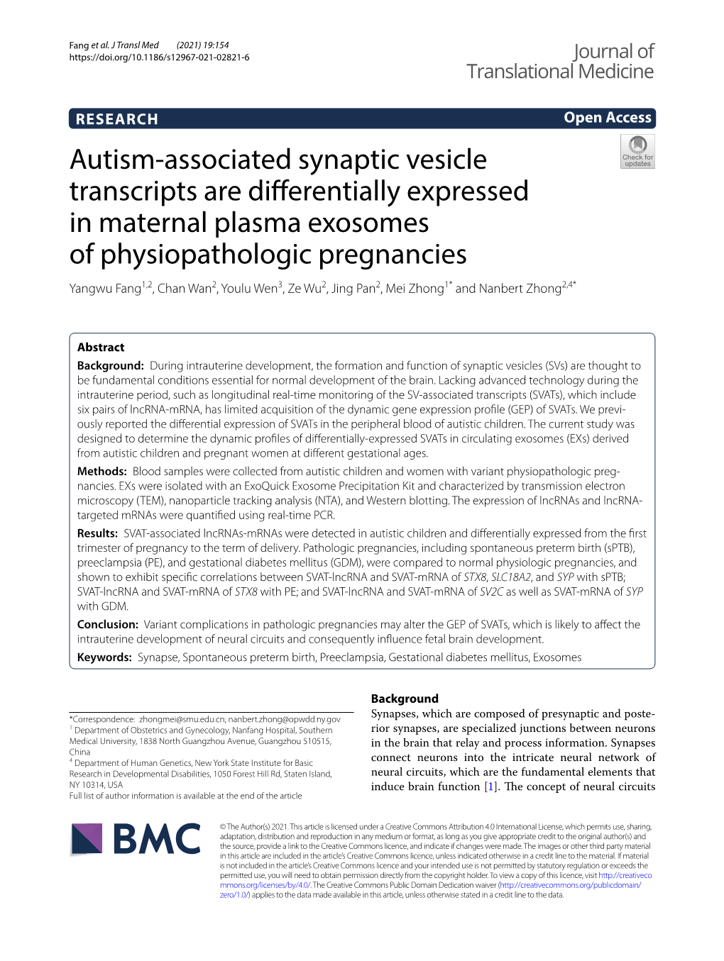 Autism-Associated Synaptic Vesicle Transcripts Are Differentially