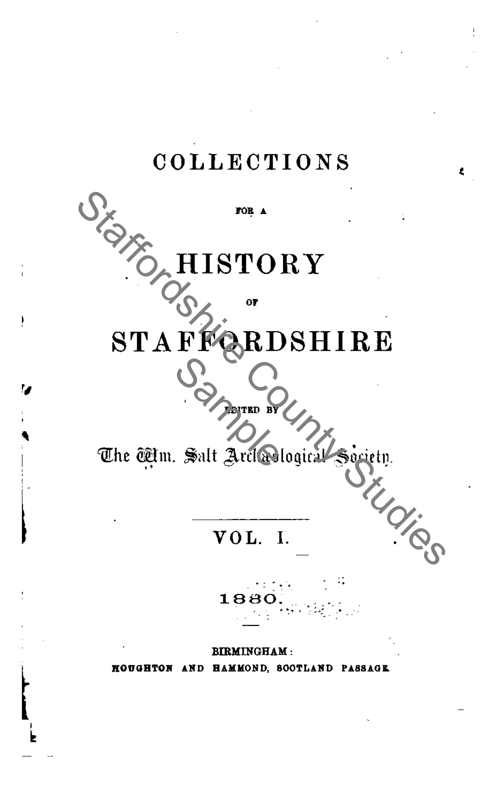 Collections for a History of Staffordshire, 1880