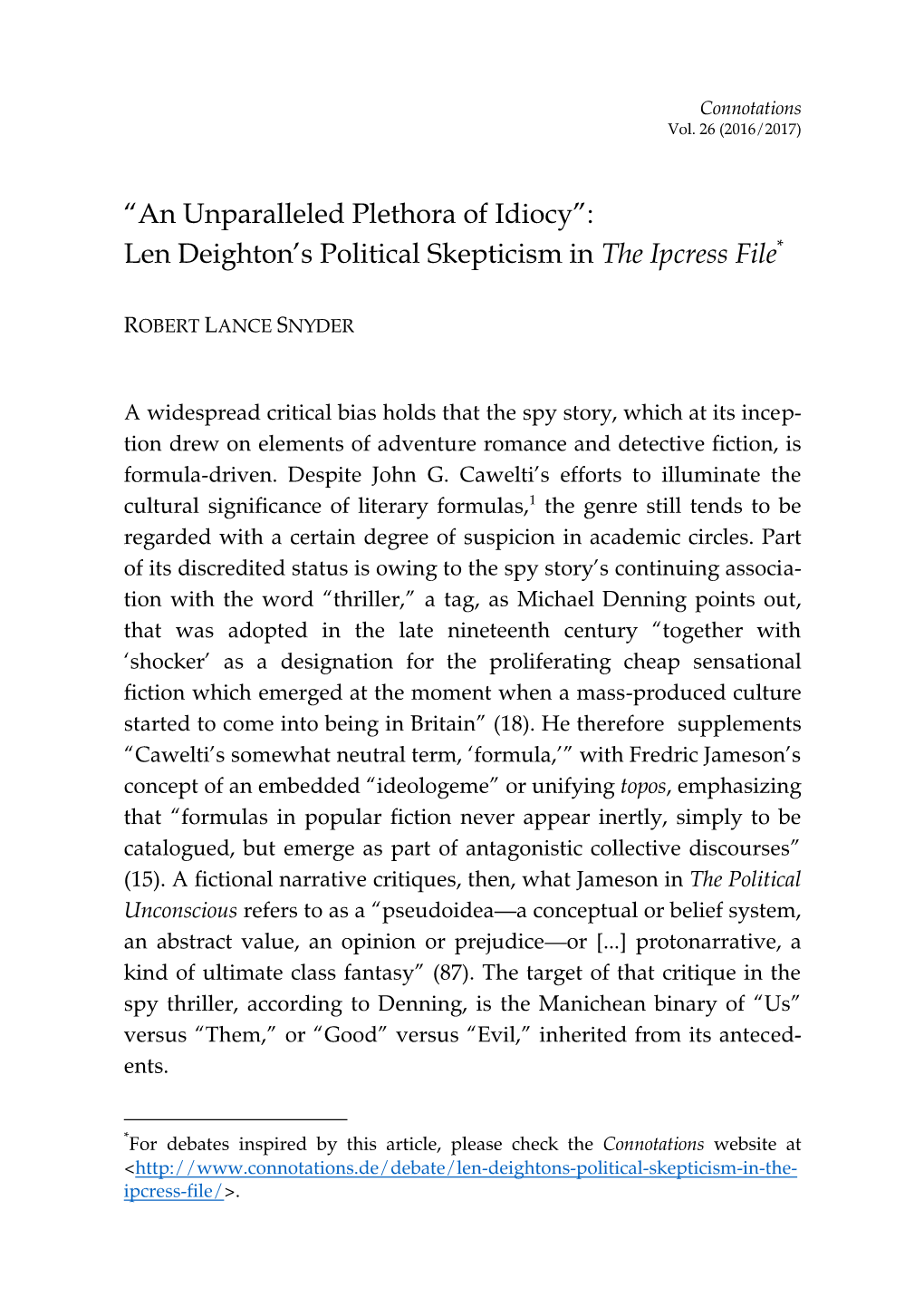 Len Deighton's Political Skepticism in the Ipcress File