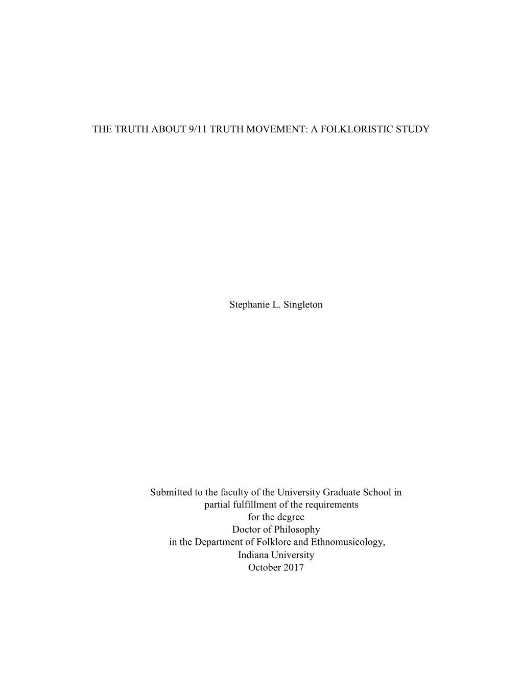 The Truth About 9/11 Truth Movement: a Folkloristic Study