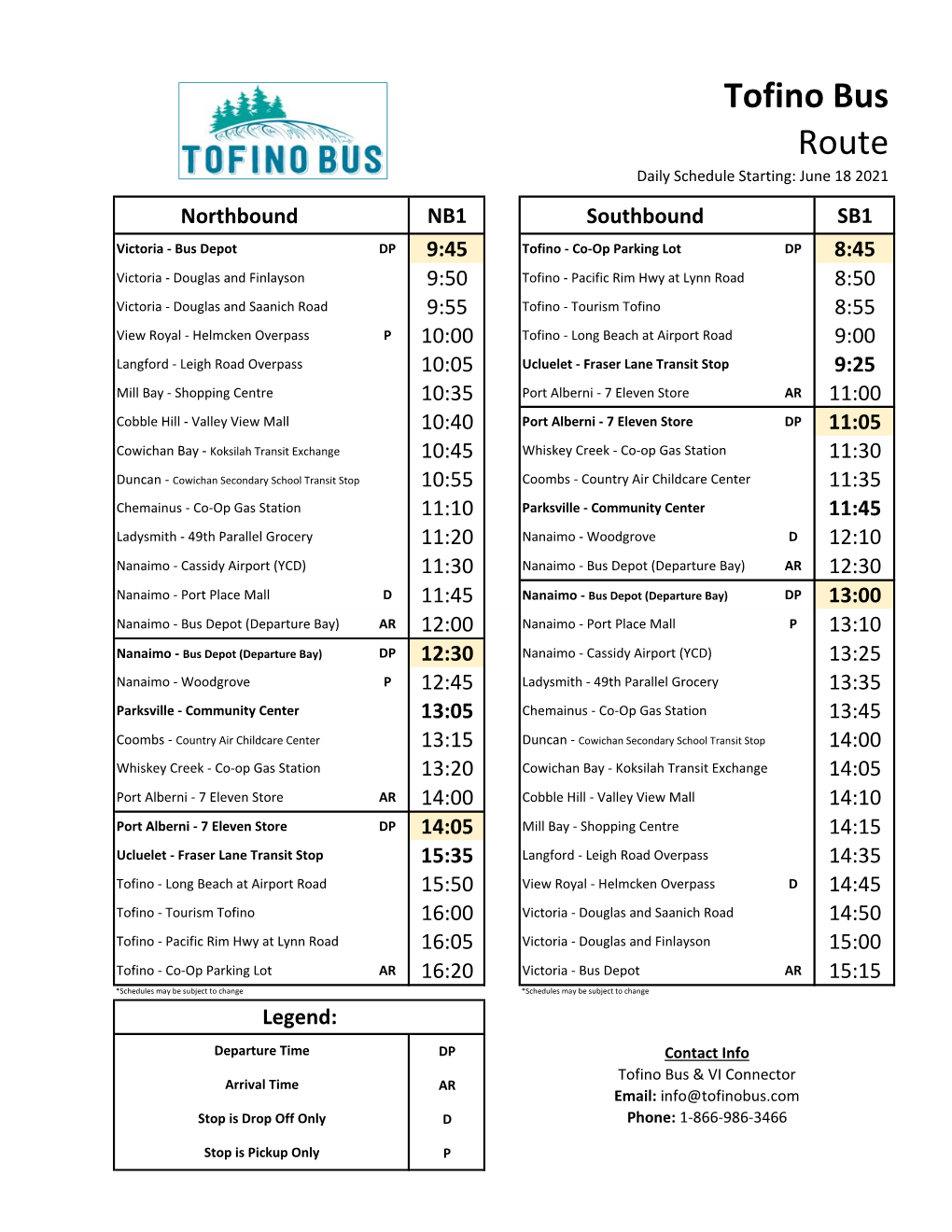 Tofino Bus Schedule