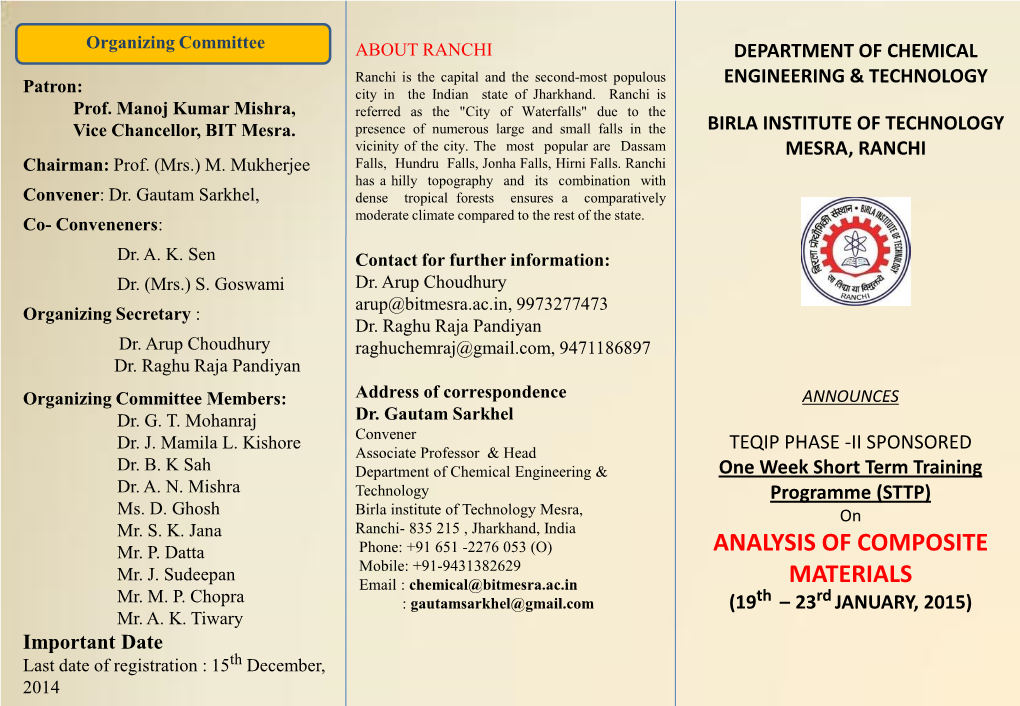 ANALYSIS of COMPOSITE MATERIALS Dissemination of Knowledge