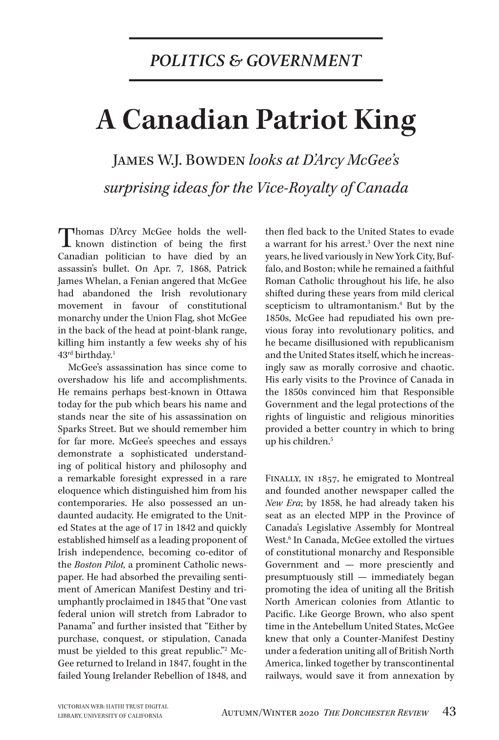 A Canadian Patriot King James W.J