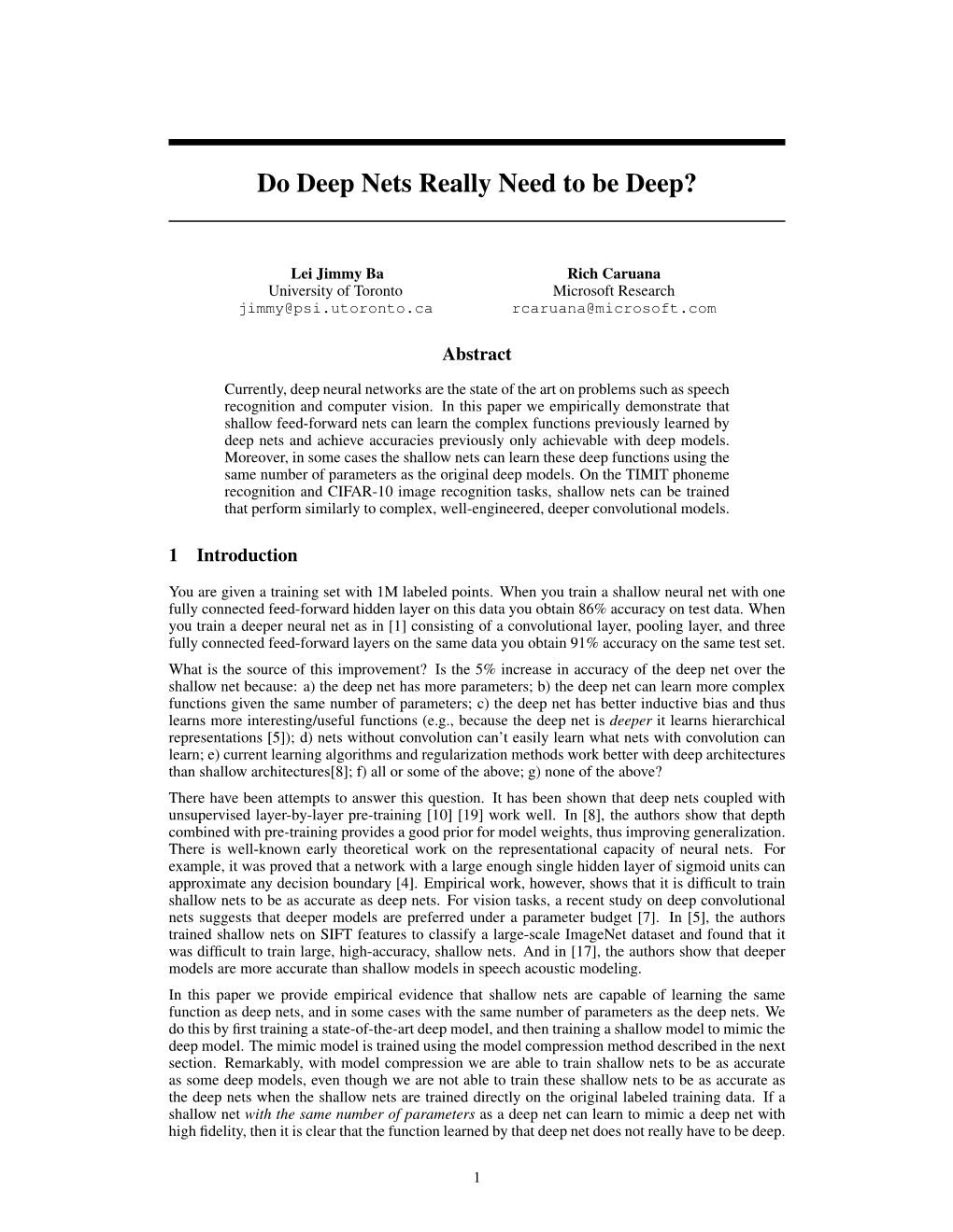 Do Deep Nets Really Need to Be Deep?